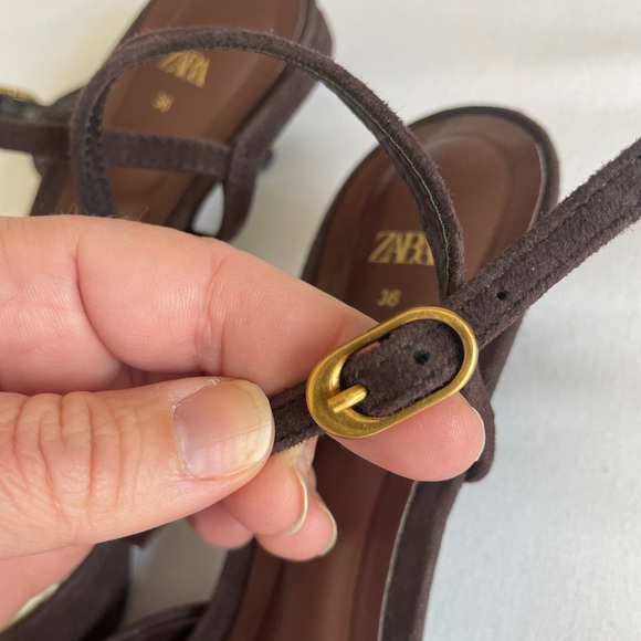 Like New Zara Deep Brown Suede Pointed Toe Mary Jane Kitten Heel EU 36 | US 6 - Picture 11 of 16